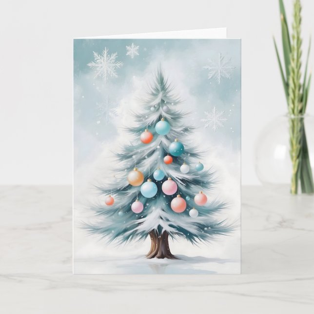 Cartão De Festividades Árvore de Natal de Pinheiro Gigante com Ornamentos (Frente)