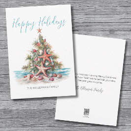 Cartão De Festividades Árvore de Natal de Praia Feliz Férias