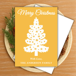 Cartão De Festividades Árvore de Natal de Script Manuscrito Amarelo