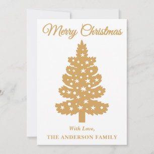 Cartão De Festividades Árvore de Natal de Script Manuscrito Dourado