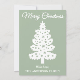 Cartão De Festividades Árvore de Natal de Script Manuscrito em Verde Sage