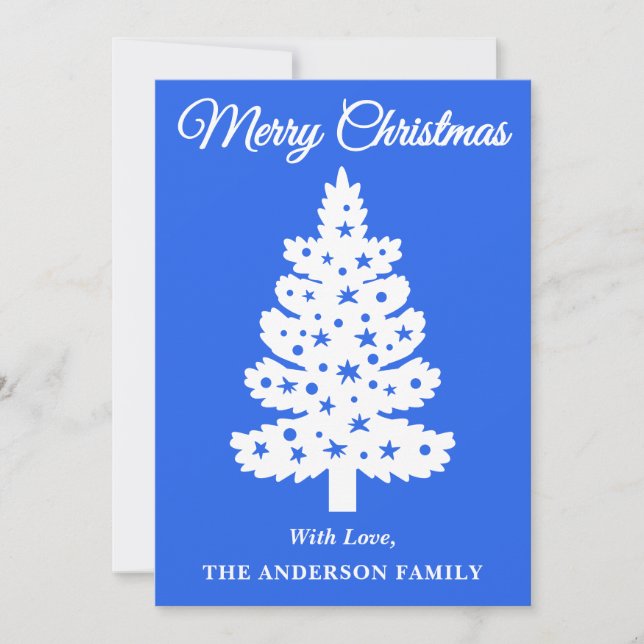 Cartão De Festividades Árvore de Natal de Script Manuscrito Real Azul (Frente)