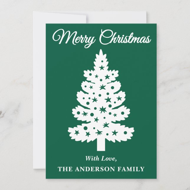 Cartão De Festividades Árvore de Natal de Script Manuscrito Verde (Frente)