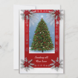 Cartão De Festividades Árvore de Natal decorada cercada por quadro