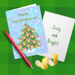 Cartão De Festividades Árvore de Natal decorada com limão Zesty Bright
