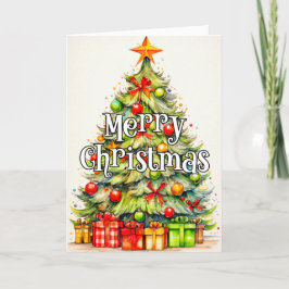 Cartão De Festividades Árvore de Natal decorativa e colorida