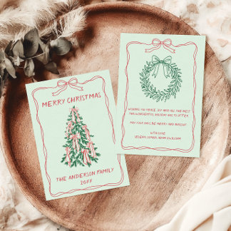 Cartão De Festividades Árvore de Natal Desenhada à Mão Personalizada Famí