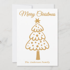 Cartão De Festividades Árvore de Natal Desenhada com Mão Dourada