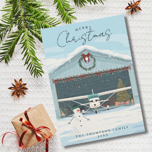 Cartão De Festividades Árvore de Natal do Avião Cessna no Hangar & Foto 