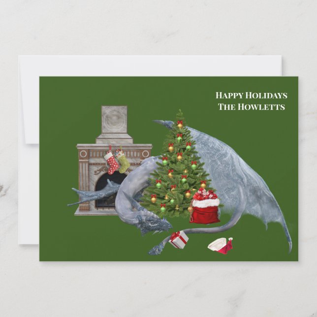 Cartão De Festividades Árvore de Natal do Dragão Branco (Frente)