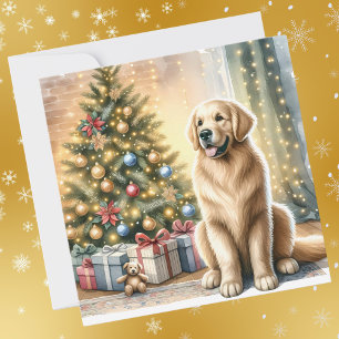 Cartão De Festividades Árvore de Natal do ouro Retriever
