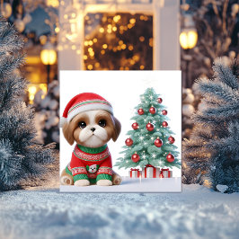 Cartão De Festividades Árvore de Natal do Shih Tzu