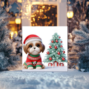 Cartão De Festividades Árvore de Natal do Shih Tzu