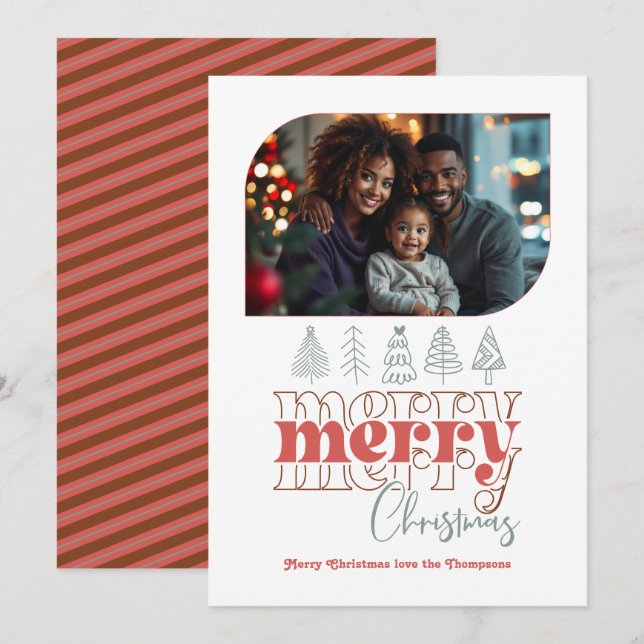 Cartão De Festividades Árvore de Natal Doodle Foto de Férias Moderna (Frente/Verso)