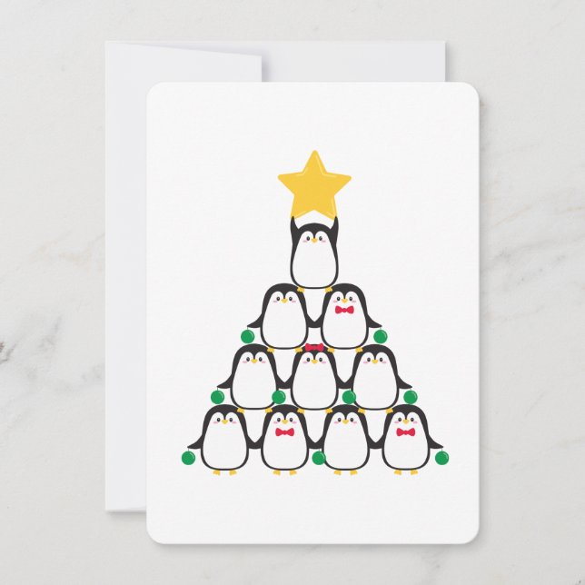 Cartão De Festividades Árvore de Natal dos pinguins - (Frente)