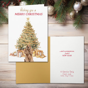 Cartão De Festividades Árvore de Natal Dourada Cocker Spaniel Natal