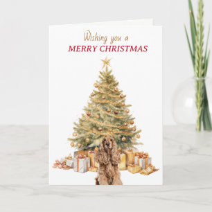 Cartão De Festividades Árvore de Natal Dourada Cocker Spaniel Natal