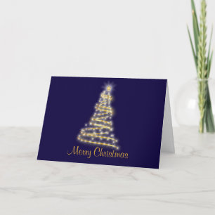 Cartão De Festividades Árvore de Natal Dourado do fundo dos azuis