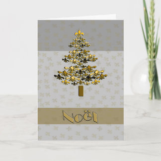 Cartão De Festividades Árvore de Natal Dourado Noel da flor de lis