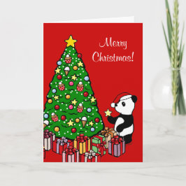 Cartão De Festividades Árvore de Natal e Cartoon de Panda