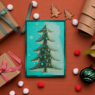 Cartão De Festividades Árvore de Natal Elegante Blue Teal Glitter Papercu