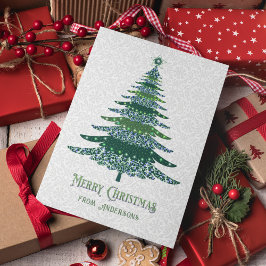 Cartão De Festividades Árvore de Natal elegante, branca verde personaliza