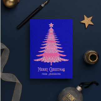 Cartão De Festividades Árvore de Natal Elegante Cor de Rosa Personalizada