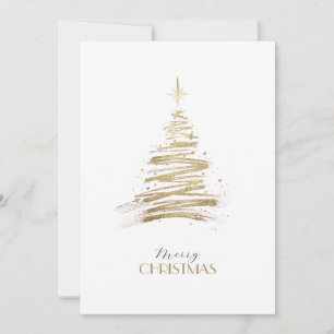 Cartão De Festividades Árvore de Natal elegante dourada desenhada à mão