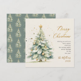 Cartão De Festividades Árvore de Natal Elegante Dourada do Script Waterco