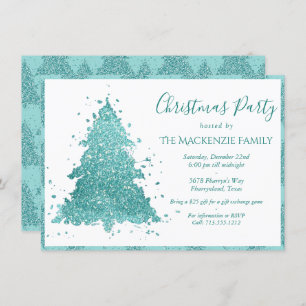Cartão De Festividades Árvore de Natal Elegante Luxe Aqua Teal Party
