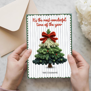Cartão De Festividades Árvore de Natal elegante não foto verde azul