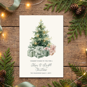 Cartão De Festividades Árvore de Natal em Aquarela Alegre e Brilhante