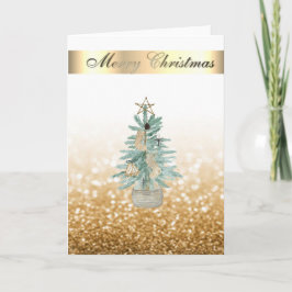 Cartão De Festividades Árvore de Natal em aquarela com Bokeh Elegante Dou