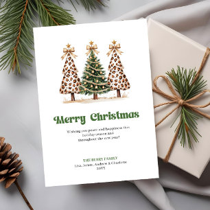 Cartão De Festividades Árvore de Natal em Aquarela com Estampa de Leopard