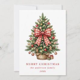 Cartão De Festividades Árvore de Natal em Aquarela Elegante com Laço de G