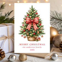 Árvore de Natal em Aquarela Elegante com Laço de G