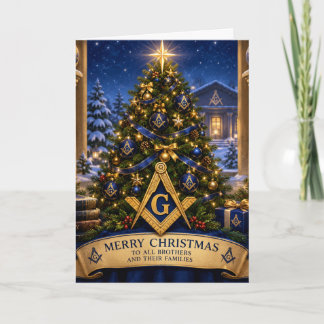 Cartão De Festividades Árvore de Natal em aquarela maçônica maçom