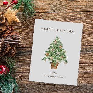 Cartão De Festividades Árvore de Natal em Aquarela Minimalista Moderna