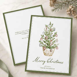 Cartão De Festividades Árvore de Natal em Aquarela Personalizada Elegante