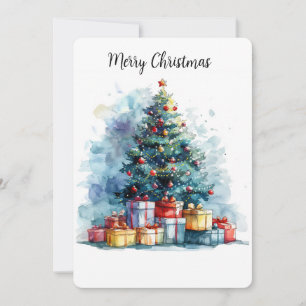 Cartão De Festividades Árvore de Natal em Aquarela Personalizável