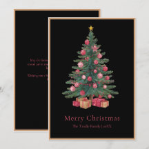 Árvore de Natal em Aquarela Preta e Rosa Elegante