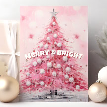 Árvore de Natal em Aquarela Rosa Alegre e Brilhant
