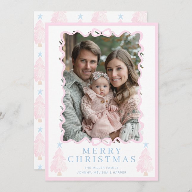 Cartão De Festividades Árvore de Natal em Aquarela Rosa Pastel Natal (Frente/Verso)