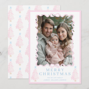 Cartão De Festividades Árvore de Natal em Aquarela Rosa Pastel Natal