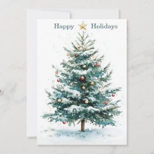 Cartão De Festividades Árvore de Natal em Aquarela Simples e Elegante Per