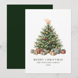 Cartão De Festividades Árvore de Natal em Aquarela Verde Elegante Sem-Fot