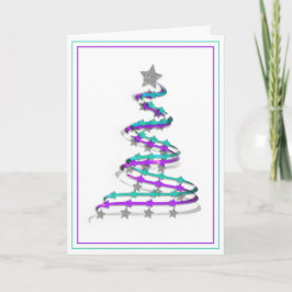 Cartão De Festividades Árvore de Natal em Arte de Fita Moderna Roxa e Tur