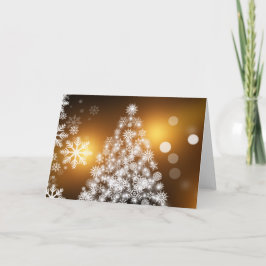 Cartão De Festividades Árvore de Natal em Floco de Neve com Fundo de Ouro