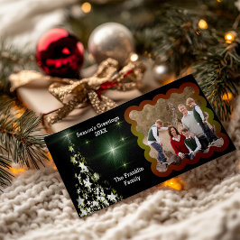 Cartão De Festividades Árvore de Natal em Meia-Noite Verde Sua Foto