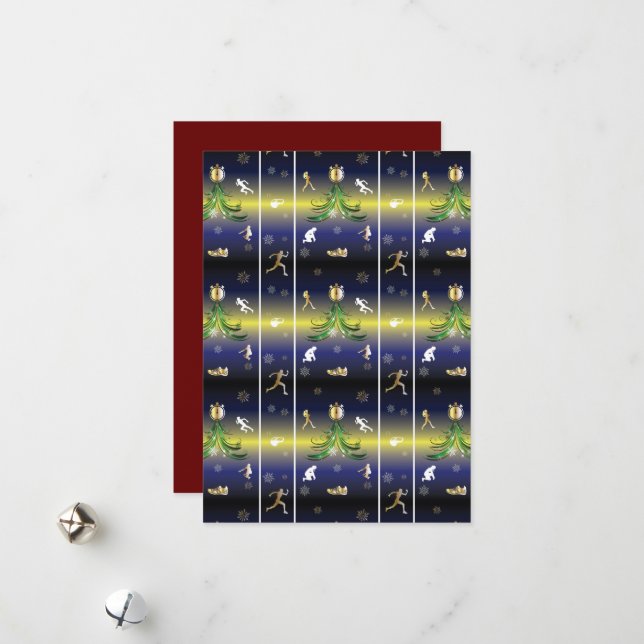 Cartão De Festividades Árvore de Natal em Pista - Raparigas Correndo (Frente/Verso In Situ)